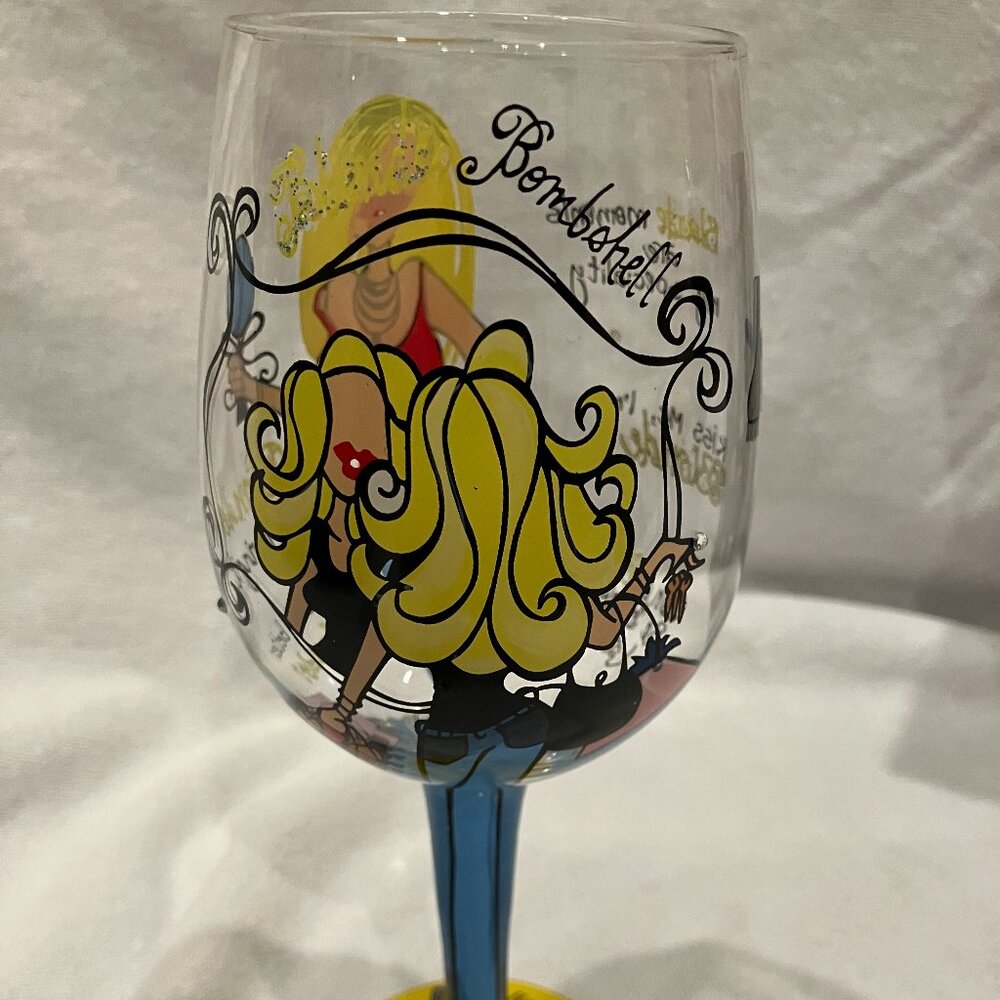 PAIR of 95 & Sunny Bottoms Up Wine Glasses - "Bleach Blondes"